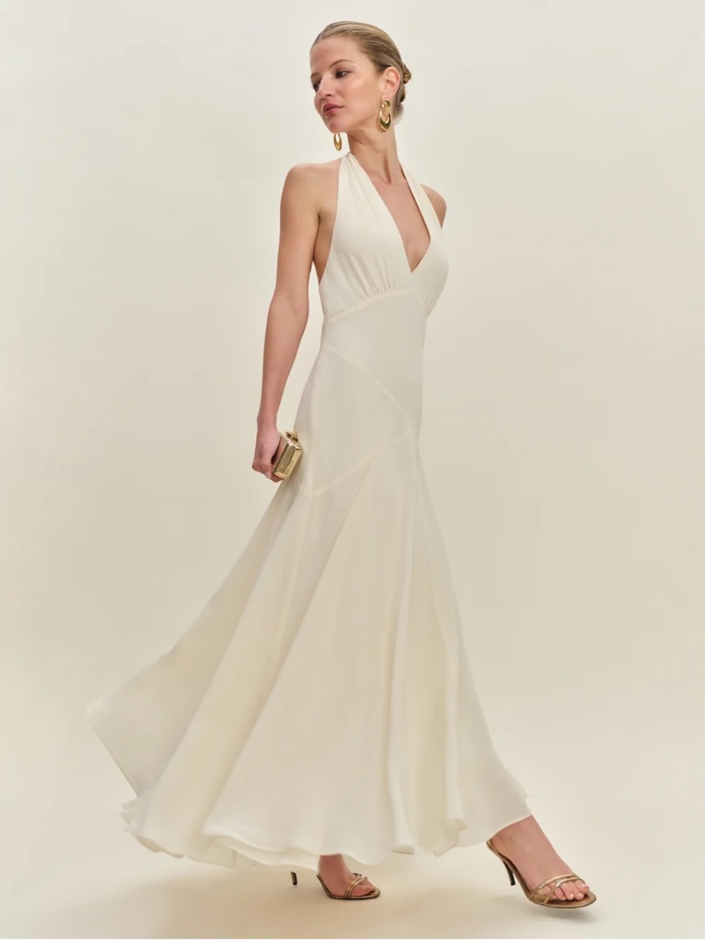 Reformation Briony Cream Halter Maxi Dress